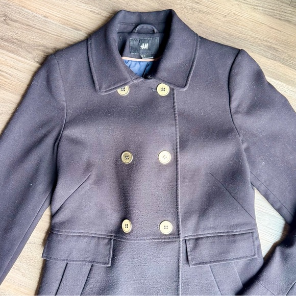 H&M Size 6 Tailored Double Breasted Wool Blend Coat‎ Black - Picture 3 of 14